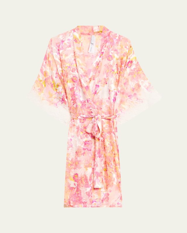 Folie D'Ete Floral-Print Devore Satin Rob